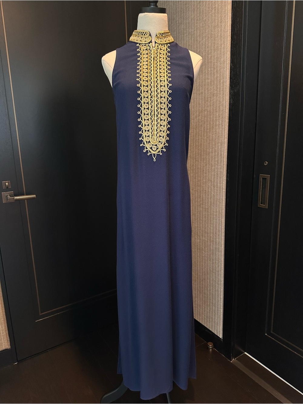 Lilly Pulitzer Navy Maxi Dress with Gold Embroidered Placket